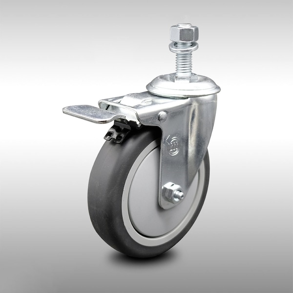 5 Inch SS Thermoplastic Rubber 1/2 Inch Threaded Stem Caster with Total Lock Brake